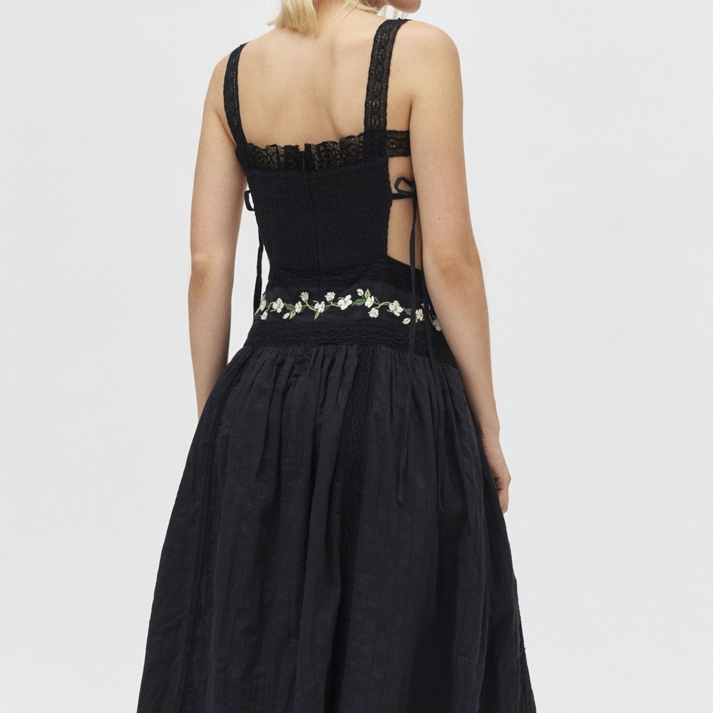 For Love & Lemons Jolene Embroidered Floral Apron Midi Dress